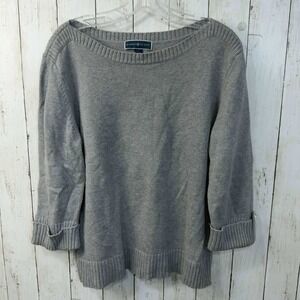 Karen Scott Women's Grey Cotton Button Cuff 3/4 Sleeve Pullover Sweater Size L